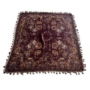 Opera Throw PATINA Brown Blue Floral Blanket Bed Couch Chair Heavy Tassel 56x56